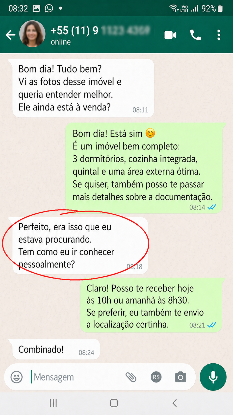 Conversa real de WhatsApp 4 — visita agendada