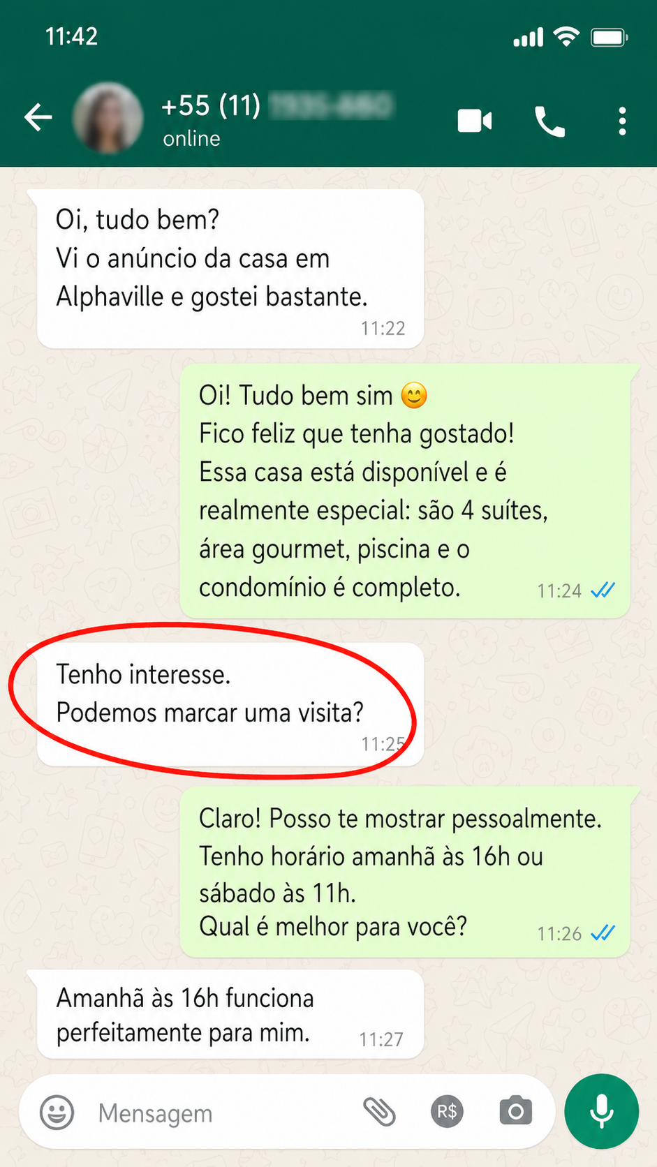 Conversa real de WhatsApp 6 — visita agendada